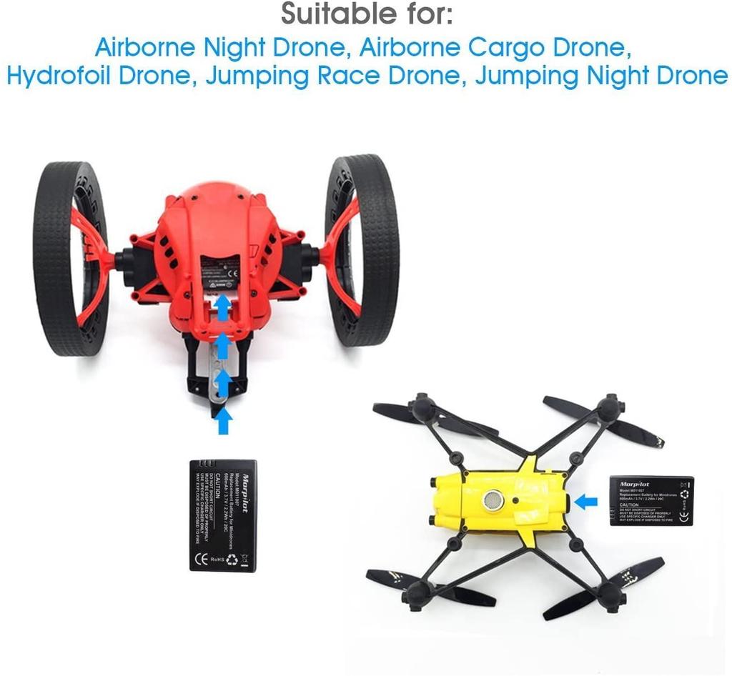 Set of 3 LiPo Batteries 3.7V 600mAh 20C for Parrot MiniDrone | 3-Port Fast Charger with IC Protection | Wide Compatibility with Drones & RC Models