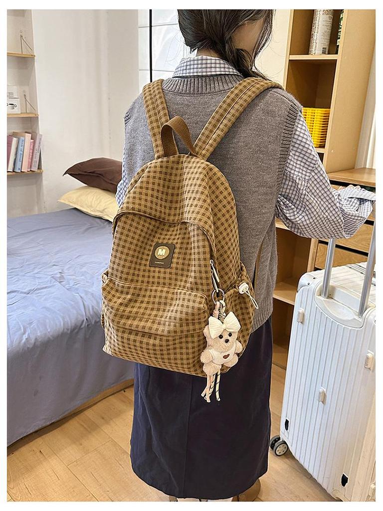 Japanese Retro Plaid Backpack for Women - Lightweight Autumn/Winter Bag for Middle and High School Girls