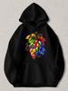 Black Pullover Hoodie with Vibrant Rainbow Grape Cluster Print Colorful Fruit Leaves Graphic Sweatshirt Casual Streetwear Top for
