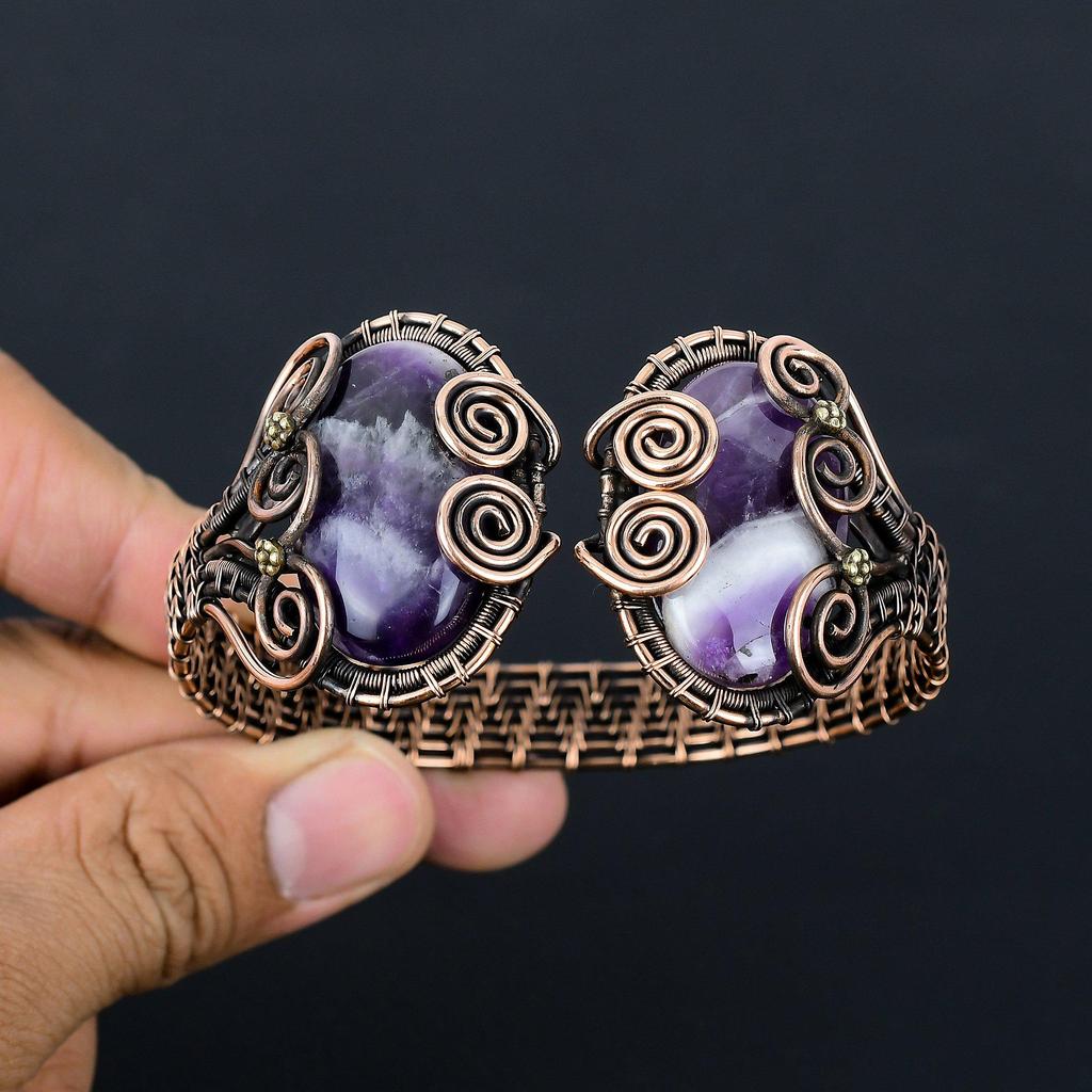 Элегантный аметист, драгоценный камень, чистая медная проволока, завернутая в манжеты/браслет ручной работы, регулируемые ювелирные изделия