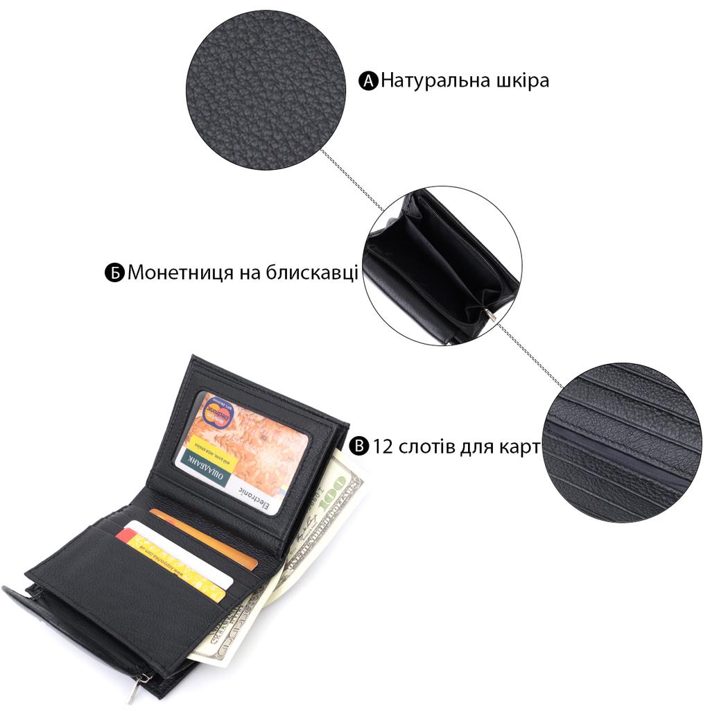 Convenient Women's Wallet with Coin Holder Made of Genuine Leather ST Leather 22711 Black