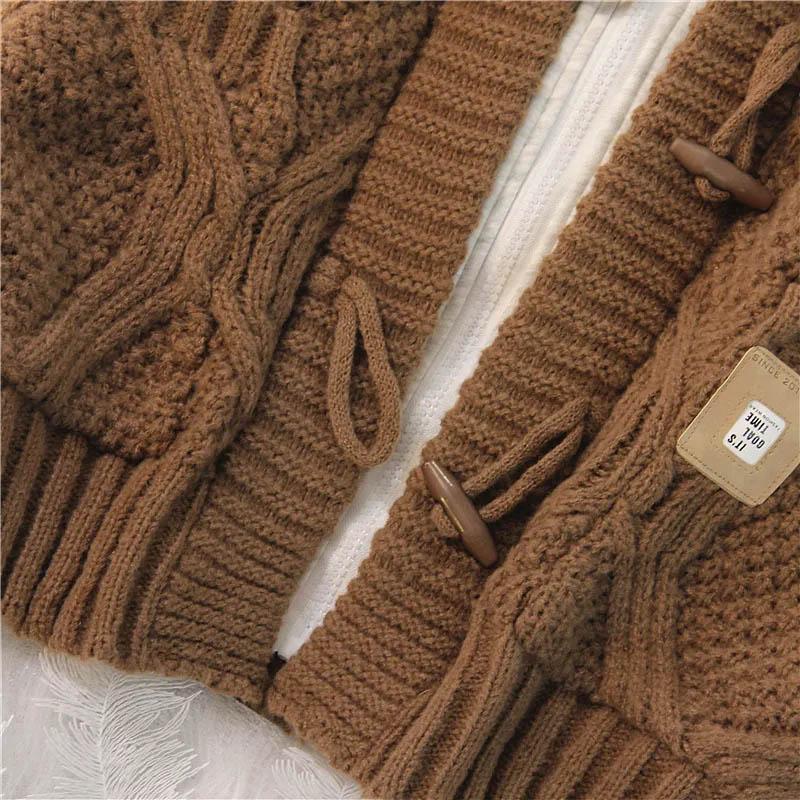 Hooded Sweater Jacket Women Autumn False Two Pieces Loose Medium-length Paragraph Button Sweater Cardigan