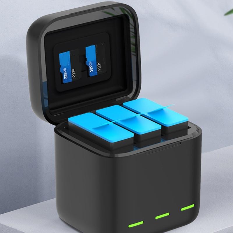 3-слотовый USB-кейс для зарядки аккумуляторов камеры 13, Черный, Зарядный бокс, Дорожный чехол с кабелем, Кейс для аккумуляторов