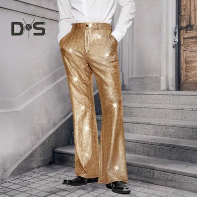 Мужские блестящие брюки с пайетками, брюки в стиле ретро с эластичной резинкой на талии, широкие брюки для ночного клуба, дискотеки, выступления на сцене, хип-хоп-бара