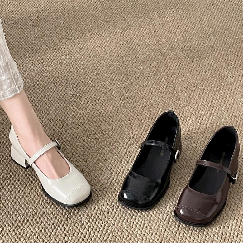 Fashion Temperament French Brown Thick Heel Small Leather Shoes Women's 2025 New Spring and Autumn with Skirt Shallow Mouth Mary Jane Single Shoes