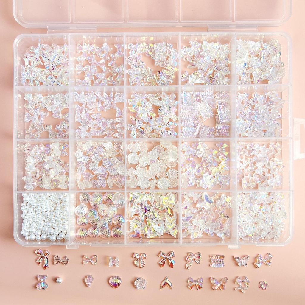 Cross-border Multi-grid Nail Art: Mix & Match Flowers, Butterflies, Hearts, Flat Back Rhinestones & Pearls