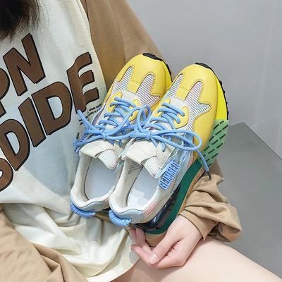 Женские сетчатые дышащие новые кожаные туфли в тон, на толстой подошве, увеличивающие рост, для отдыха и спорта, большого размера