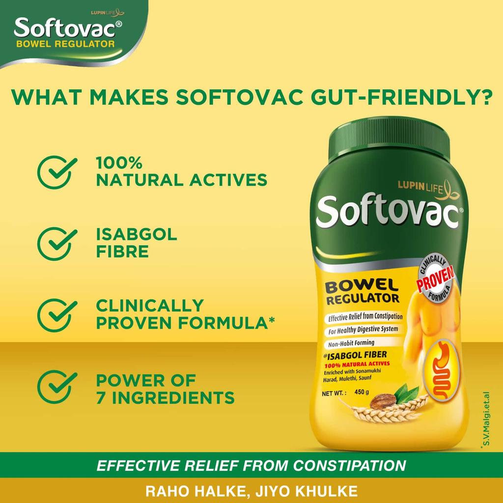 Softovac Isabgol Порошок для регуляции работы кишечника 450 г – Мягкое слабительное, Клетчатка шелухи подорожника, Снимает вздутие живота, Поддерживает пищеварение, Не вызывает привыкания