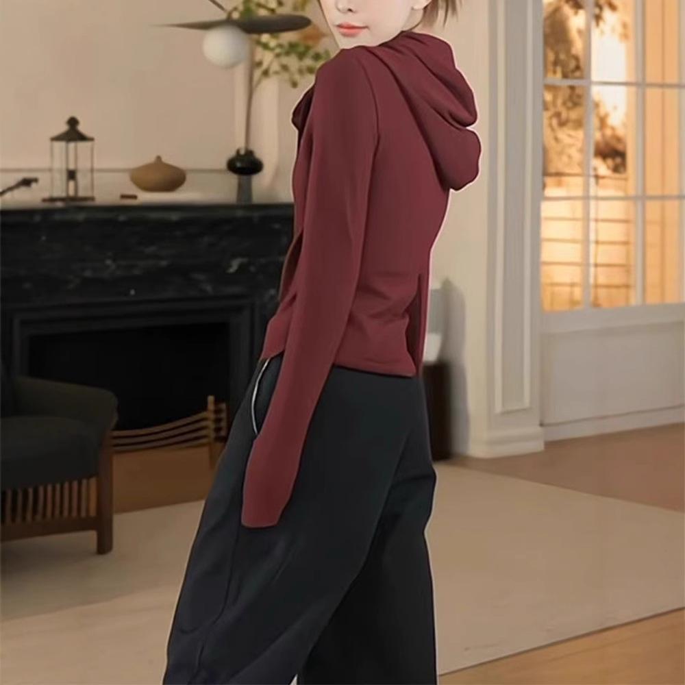 Дизайн Sense of Encore Красная толстовка с капюшоном на двойной молнии Женский приталенный топ-футболка с эффектом похудения