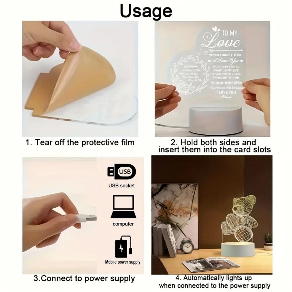 Креативный 3D визуальный светильник с дизайном медведя в форме сердца, подходит для спален, подарков на день рождения, рождественских украшений и т. д.