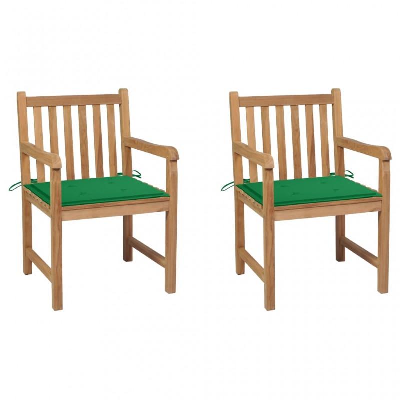 Day and Night - Day and Night Garden Chairs 2 Pcs Solid Teak Wood with Green Cushions