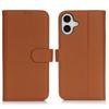 For iPhone 16 Plus Stand Case Litchi Texture Genuine Cow Leather Wallet Phone Cover RFID Blocking