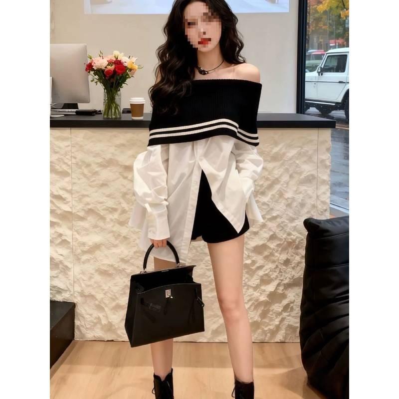 Spring Womens Off Shoulder Knit Shirt With 3d Pattern For Casual Wear