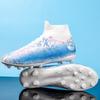 Unisex Football Boots Fashion Lightning Pattern High Top AG Spikes Lace Up High Elastic Socks Training Artificial Grass Kids Football Boots