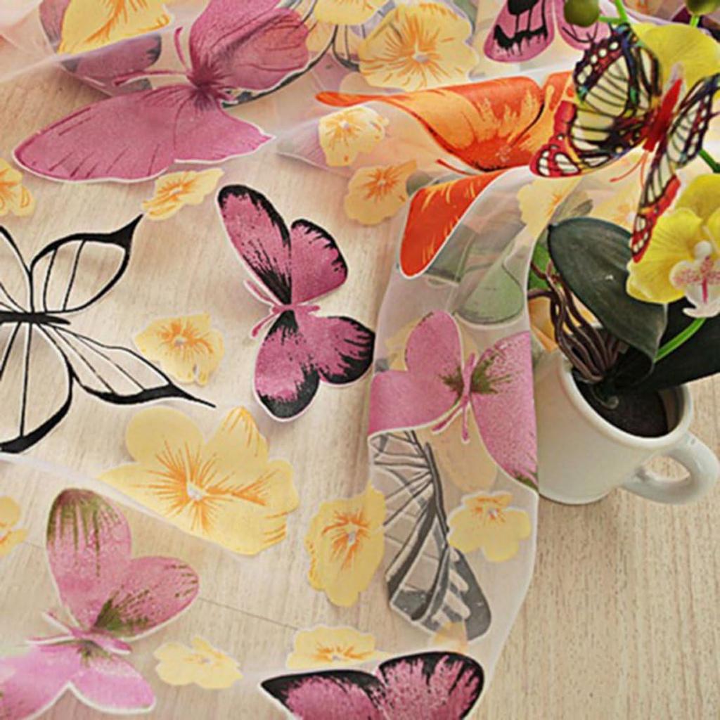 Curtains, 2Pcs 39.4x78.8 Butterfly Patterns Flocking Voile Tulle Window Curtain Sheer for Girl Room - Colorful