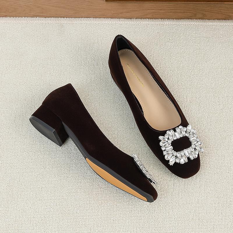 W 2218-60 туфли-лодочки для женщин, новые, 2025 год, с французским темпераментом, элегантные, со стразами, на толстом каблуке, вечерние