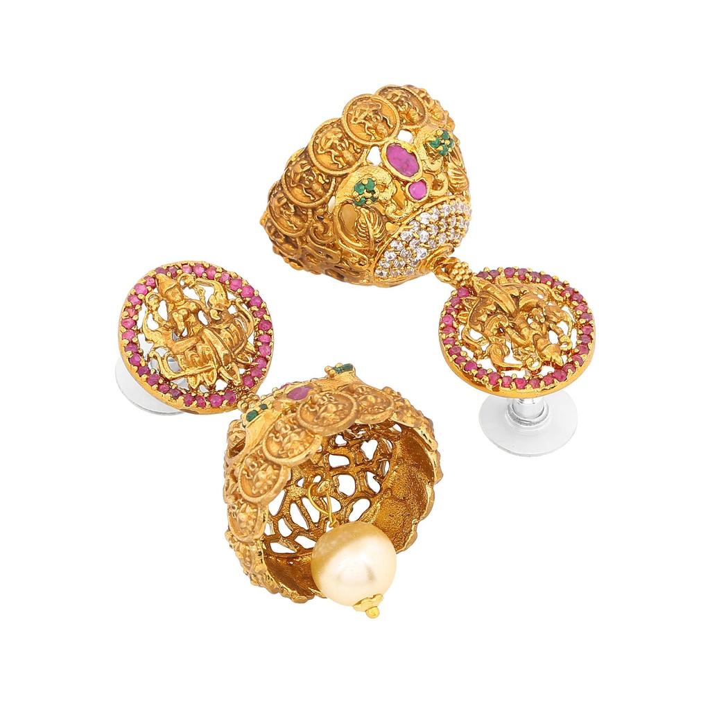 Женские позолоченные серьги с жемчугом Estele Goddess Lakshmi Devi Jhumki с жемчугом
