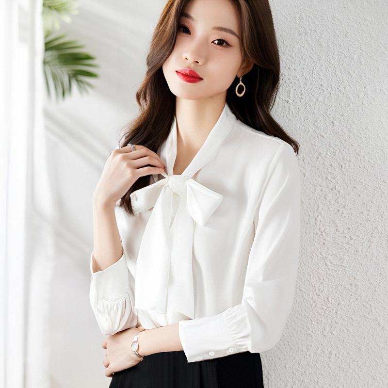 Осенняя шифоновая белая рубашка с бантом для женщин, новая модная рубашка, профессиональный роскошный топ