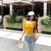 U-neck Short-sleeved T-shirt for Women A Pure and Stylish Tight Backless Sexy Short Crop Top for Summer