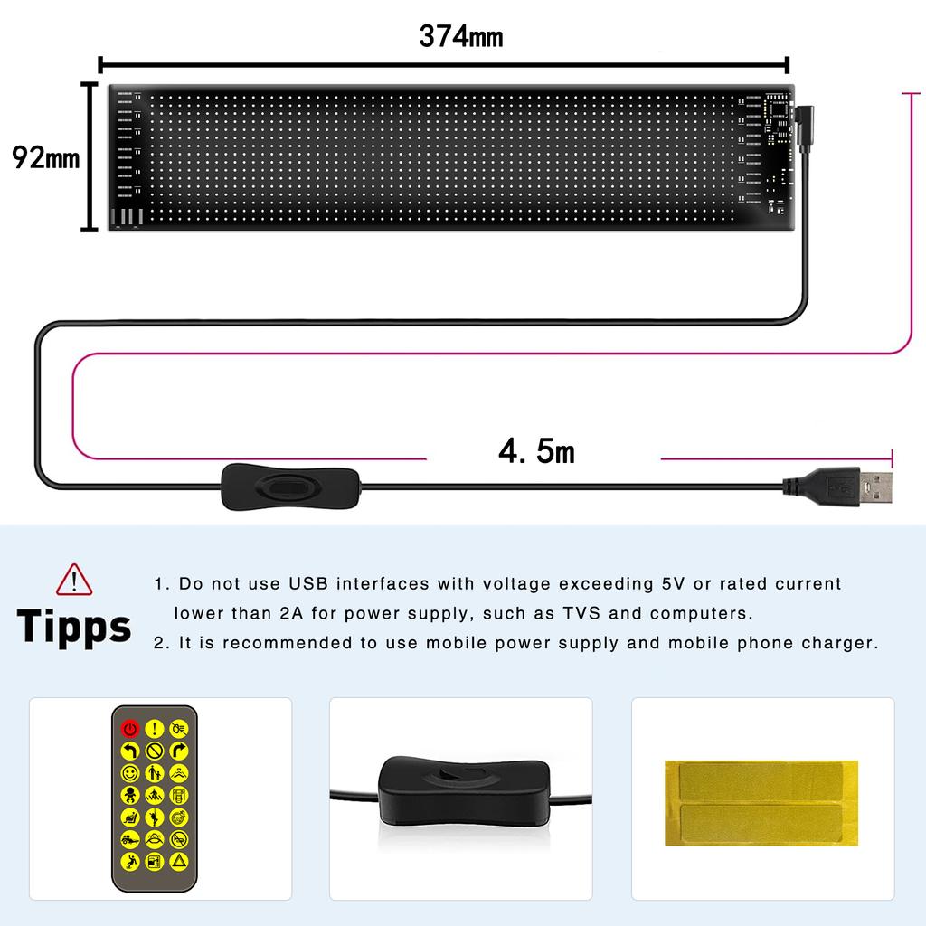 LED Car Pixel Panel Light Scrolling Bright Advertising LED Signs Flexible Screen USB Bluetooth App Control for Taxi Rear Window