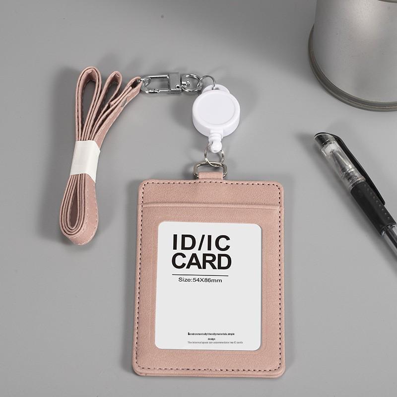 Выдвижной кожаный держатель для рабочих ID-бейджей на шнурке с прозрачным односторонним слотом для карты