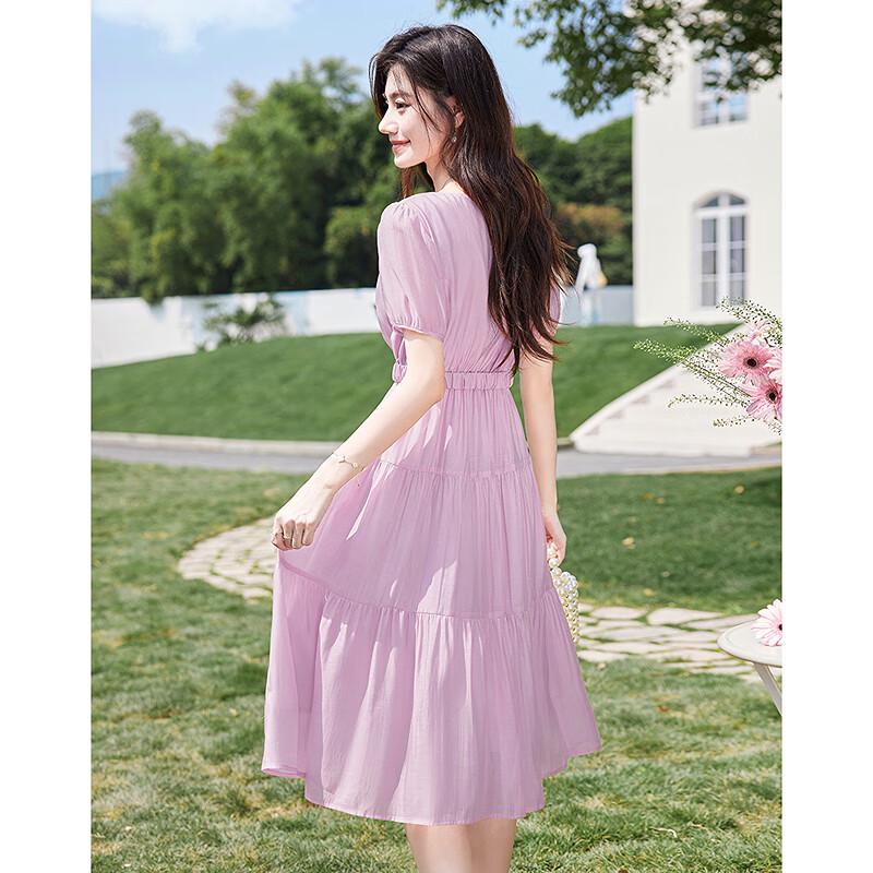 Sishuinianhua Women's Elegant Short Sleeve Midi Dress