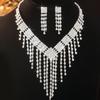 Zircon Necklace Earring Set Elegant Rhinestone Necklace Bridal Jewelry Set  Dress Accessories