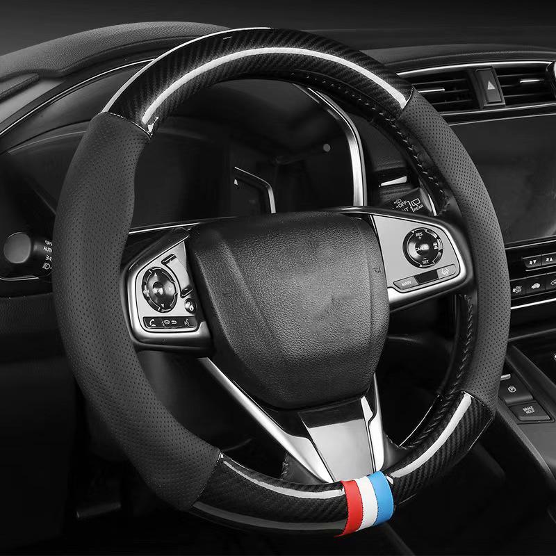 Suede Carbon Fiber Steering Wheel Cover Universal for Car Interior Breathable AntiSlip Fit for Most Vehicles