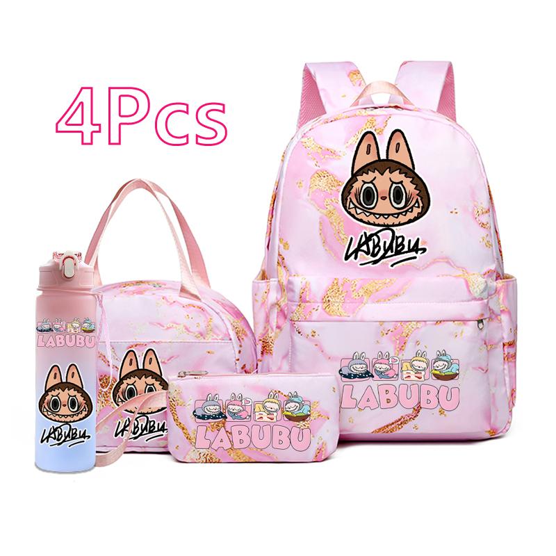 4Pcs/set Cute Anime Printed Backpack Lunch Bag Pencil Bag 750Ml Water Bottle Girl Student Large Capacity Waterproof Schoolbag