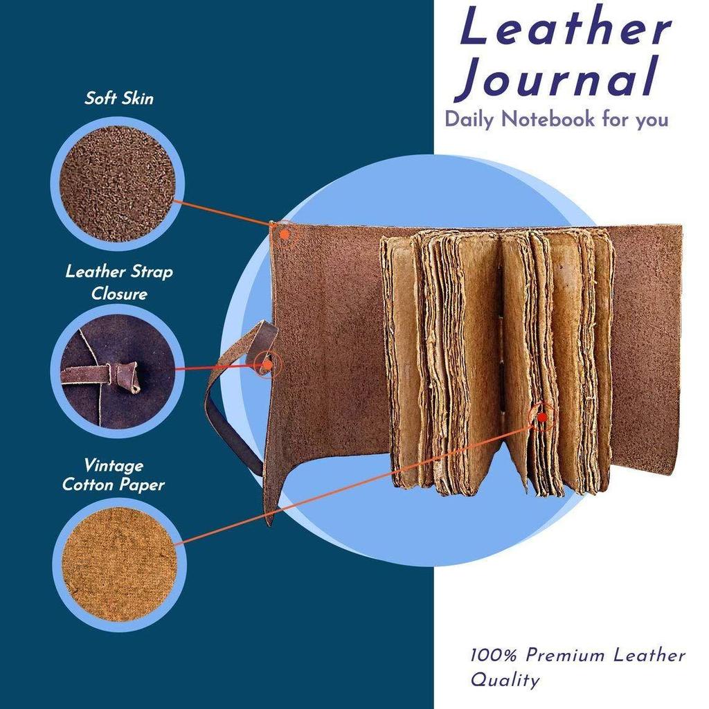 Leather Journal Vintage Leather Bound Journal Handmade Antique Deckle Edge Paper Leather Sketchbook Book