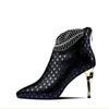 Embossed Leather Boots Woman Ankle Boots Plating Heel Rhinestone Women's Winter Shoes Female Footware