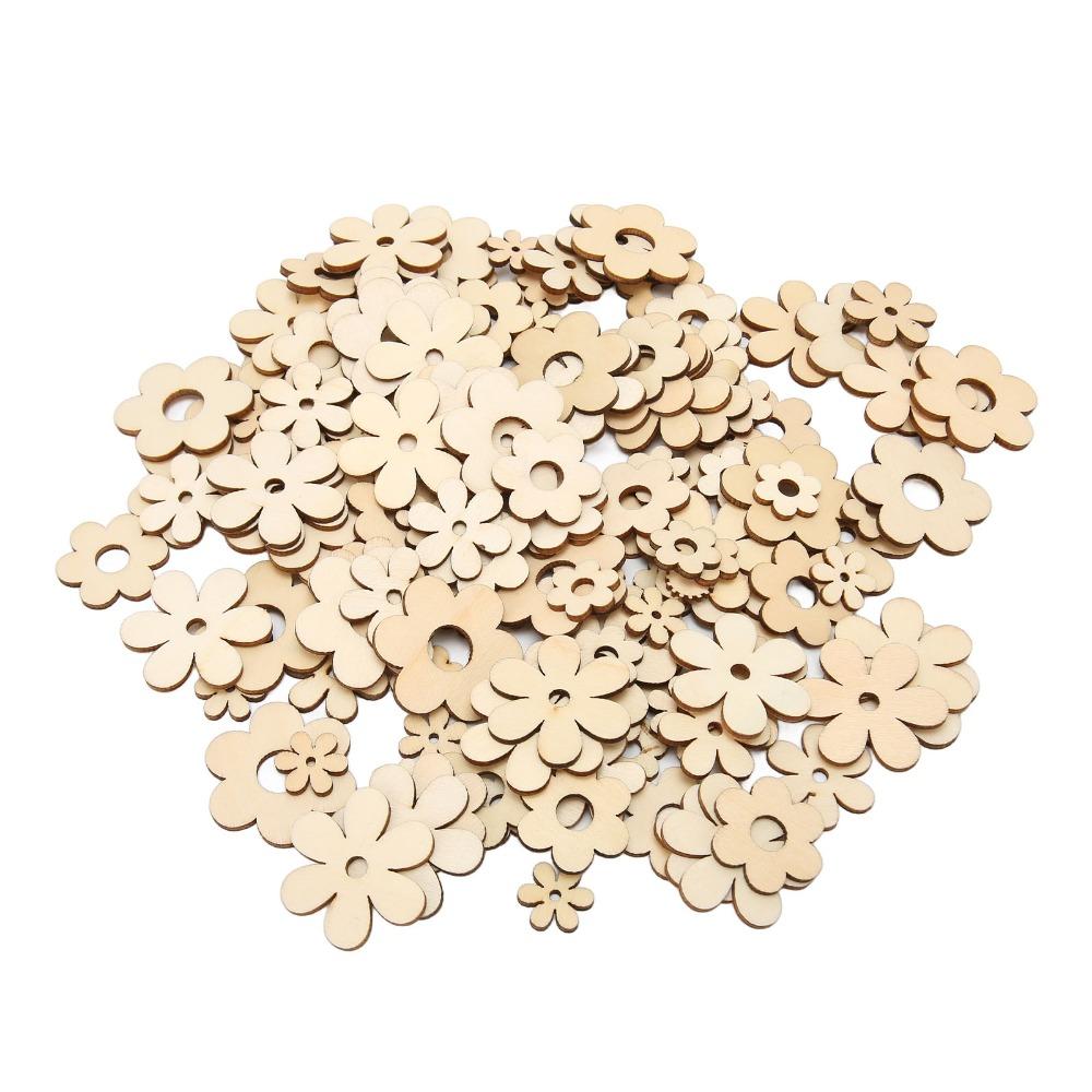 300Pcs Plum Blossom Shape Flower Wooden Embellishments Floral Wood Ornaments For DIY Projects