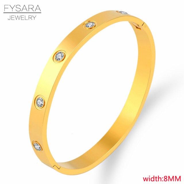 Luxury Lover Jewelry Women Bangle Titanium Steel Couple Jewelry Full Cz White Crystal Buckle Bracelets Bangles Men