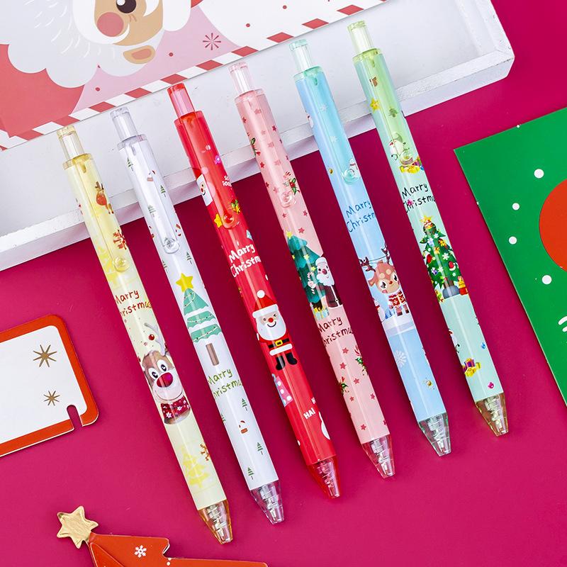 6PCS Christmas Cartoon Push-action Neutral Pens