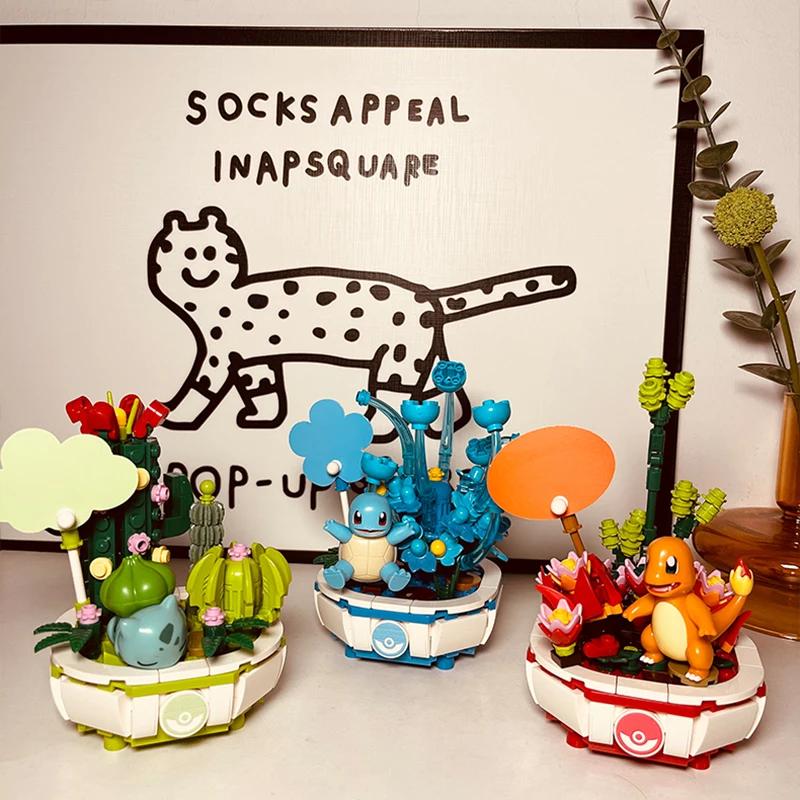 Pokemon Building Block Pikachu Charmander Squirtle Plant Potted Jigglypuff Mini Scene Model Brick Figure Toys For Christmas Gift