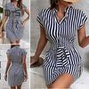 Женское летнее мини-платье с v-образным вырезом, без рукавов, на талии, с узкими завязками, короткое платье с принтом в вертикальную полоску, офисное платье для отпуска