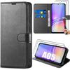 Flip Case for Samsung Galaxy A05 - Black - PU Leather - Shockproof with 2 Tempered Glasses