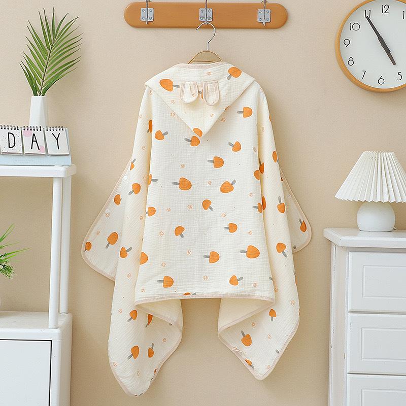 Spring Summer Baby Hooded Cloak Bath Towel Four Layers Crepe Children Hooded Gauze Wear Cotton Cloak