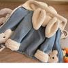 Autumn Winter Children Outerwear Clothing Plush Thicken Warm Baby Girls Denim Jacket Cute Plush Rabbit Ears Hooded Coats