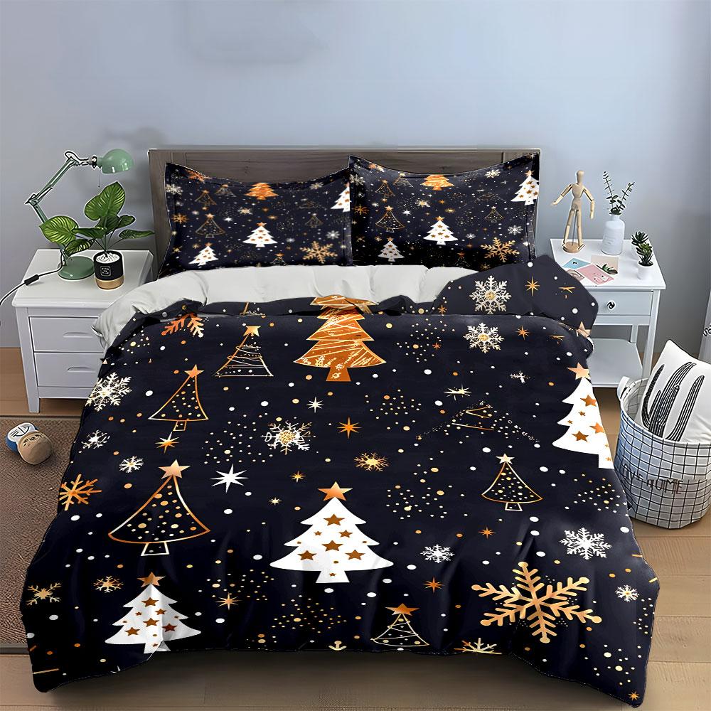 Christmas Tree and Snowflake Pattern Bedding Duvet Cover Set Duvet Cover Pillowcases (1*Duvet Cover 2*Pillowcases, without duvet insert)