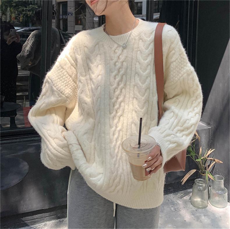Korean Gentle Dough Twists Knitted Pullovers Sweater Women's Autumn/Winter Thickened Soft Waxy Knit Loose Pullover Top