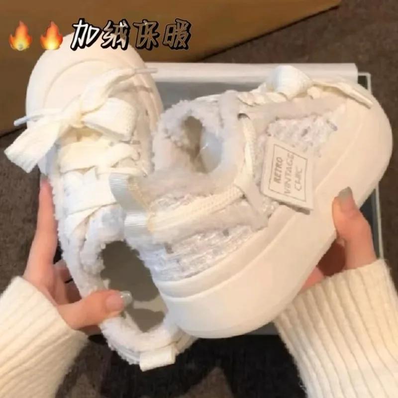 Модная повседневная обувь на платформе Zapatos Mujer осень-зима, новые плюшевые туфли на шнуровке с круглым носком, винтажная вулканизированная обувь, INS, горячая распродажа