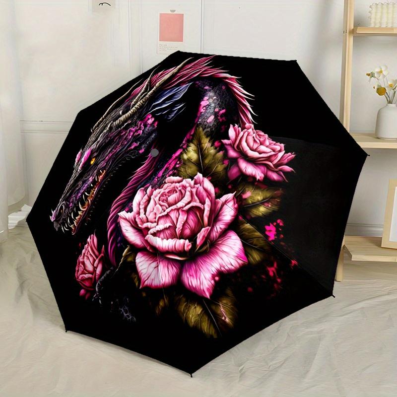 Ink Wash Rose Umbrella Compact Lightweight Retractable 8Rib Design For Outdoor Adventures And Festive Gifts Y85