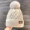 Korean Knitted Cold Hats Faux Fur Embroidery Letter Beanie Female Soft Solid Color Crochet Cap Winter Plus Velvet Warm Wool Hat