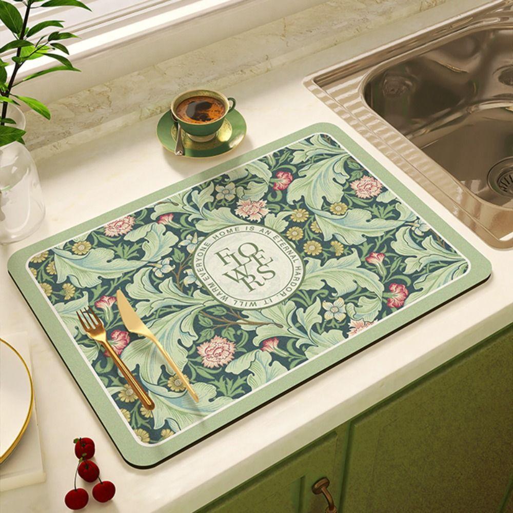 Коврик для сушки с цветочным принтом, нескользящий коврик для сушки посуды, коврик для сушки посуды, кухонный