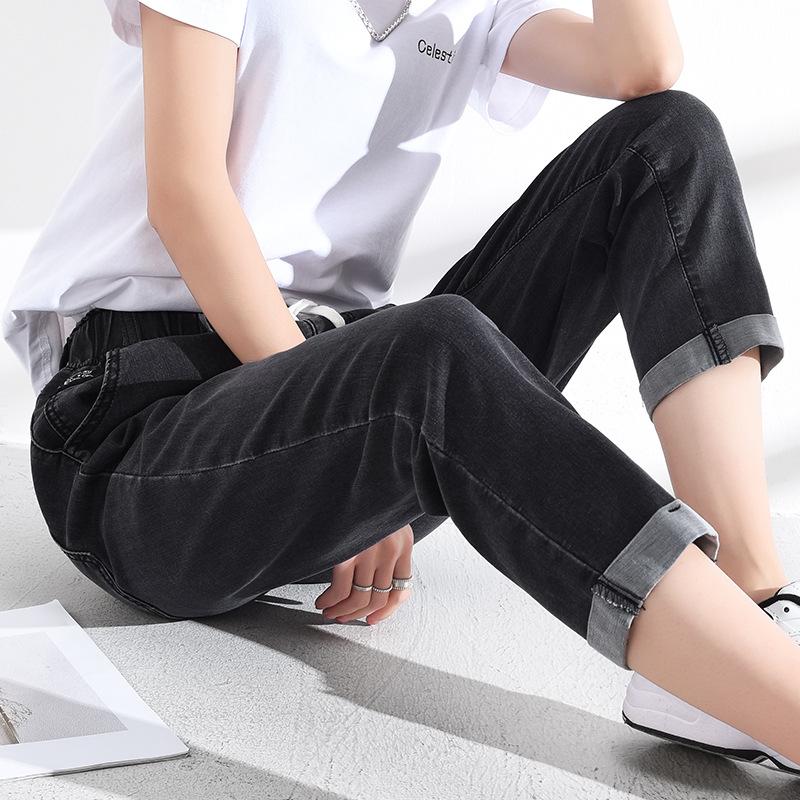 Women's High Rise Drawstring Denim Jogger Pants Stretch Cropped Jeans Casual Ankle Length Trousers