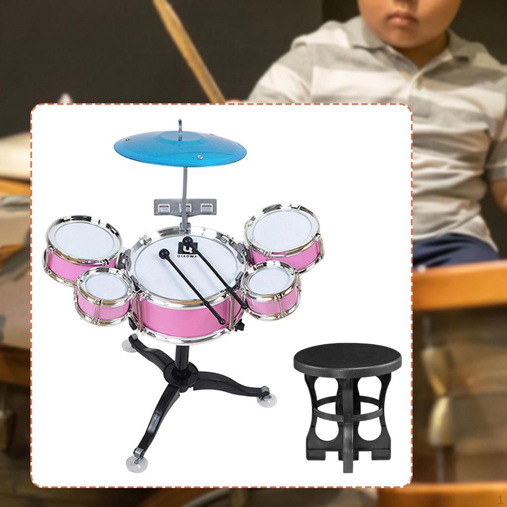 Kids Drum Set Beginners Ages 3-6 for Boys Girls with Drumsticks 5 Drums Playing Rhythm Beat Toy