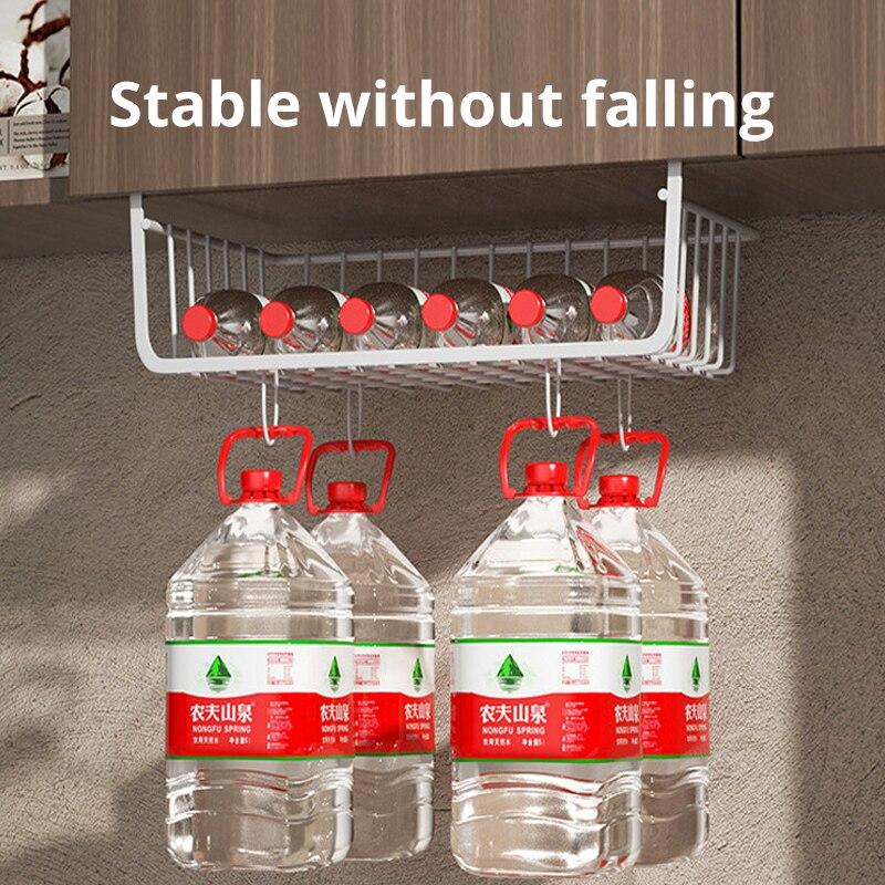 1 шт., белая/черная подвесная сетчатая корзина из железного материала, большая вместительная подвесная корзина под шкафом, настенная корзина для хранения кухонных инструментов