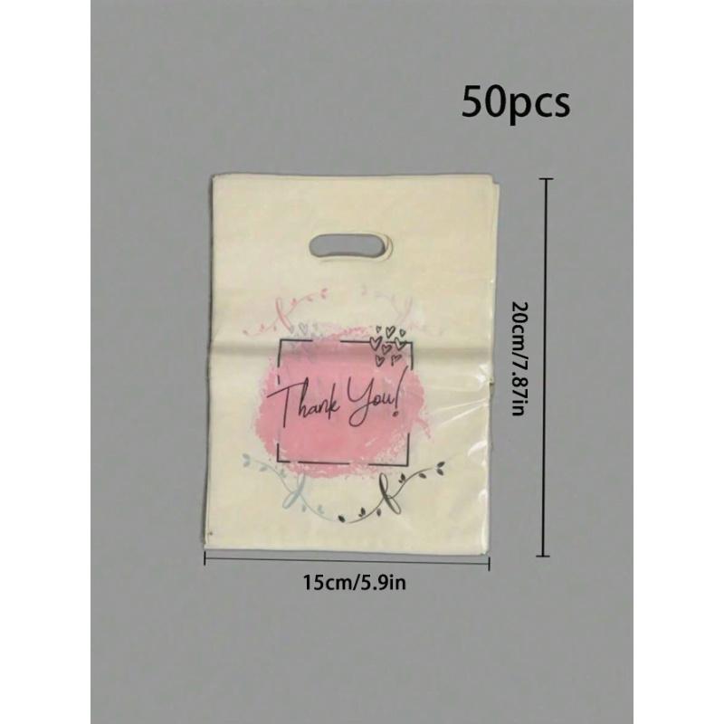 Beige Thank You Plastic Gift Bags, Shopping Bags, Garment Tote Bags, Perforated Design, Heart-Shaped Thank You Logo, Suitable for Halloween, Christmas