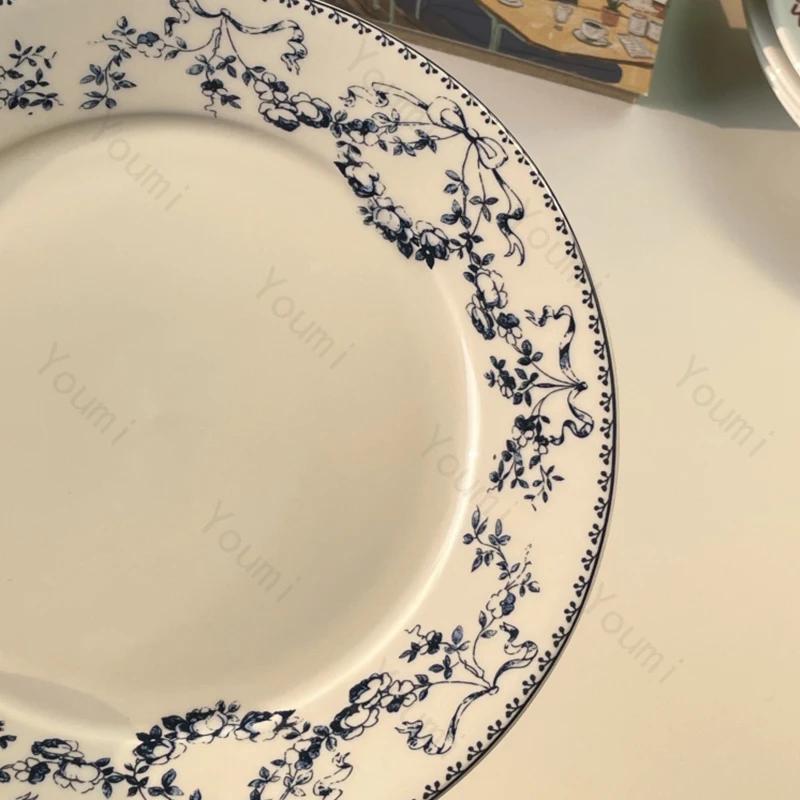 Обеденная тарелка в стиле ретро в китайском стиле с синими цветами, изысканные тарелки для завтрака, тарелка для десерта, закусок и послеобеденного чая высокого класса